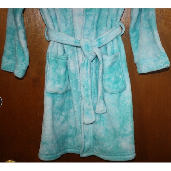 Wonder Nation Girl's Size L (10-12) Green & White Fleece Tie Dye Robe Pockets - Picture 3 of 8